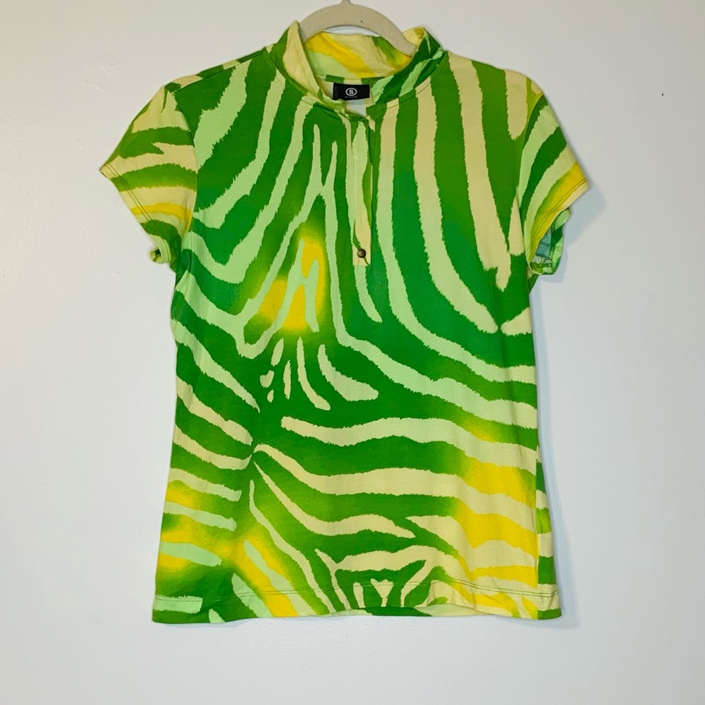 Bogner Green Yellow Women Short Sleeve Top Sz ML